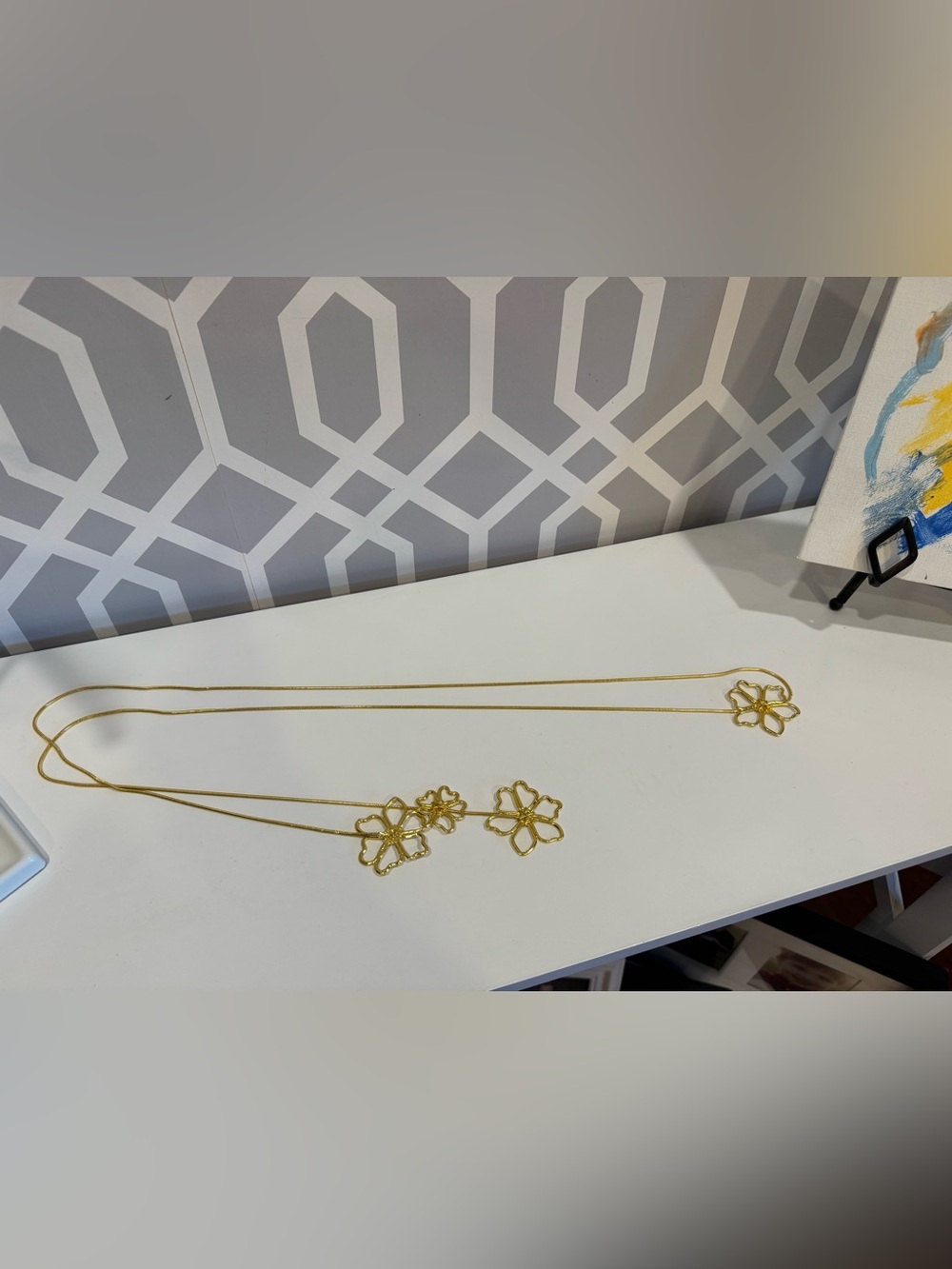 Gold Flowers Lariat Necklace